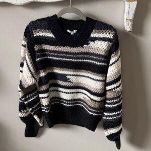 NWT Elegant Striped Black, Blue, Tan and Cream Sweater
